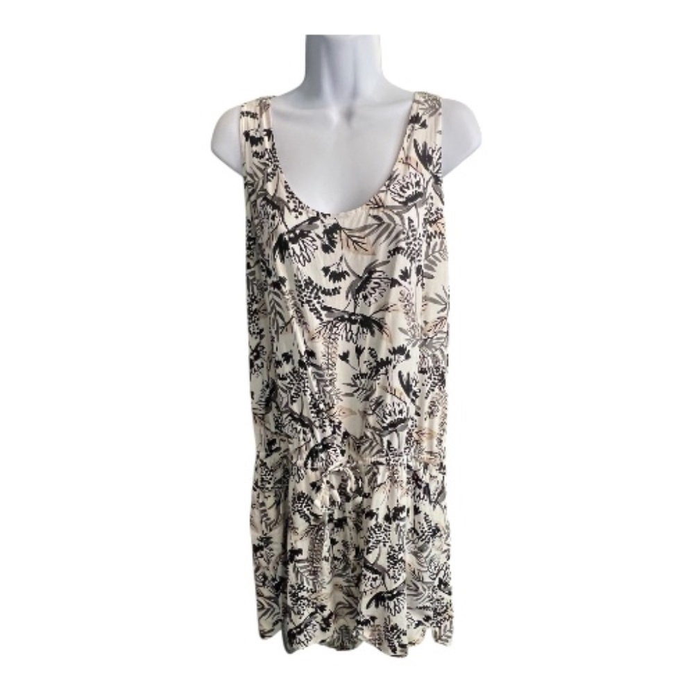 EUC Old Navy black, tan & white leaf print sleeveless romper | size L